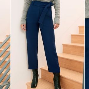 Wilfred high-waisted tie front pants in navy